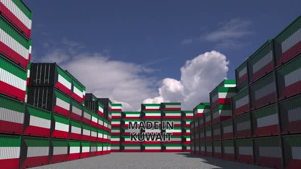 Containers with MADE IN KUWAIT Text and National Flags