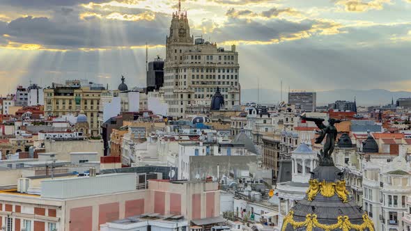 Telefonica Building is a Manhattanstyle Skyscraper at Gran Via Timelapse Madrid Spain