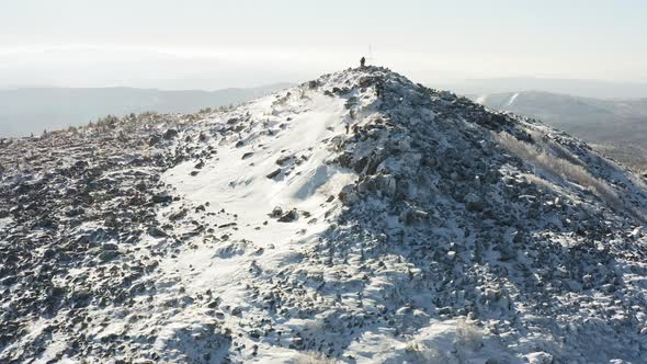 View From the Drone to the Top with Her People and the Slope of Mount Golets