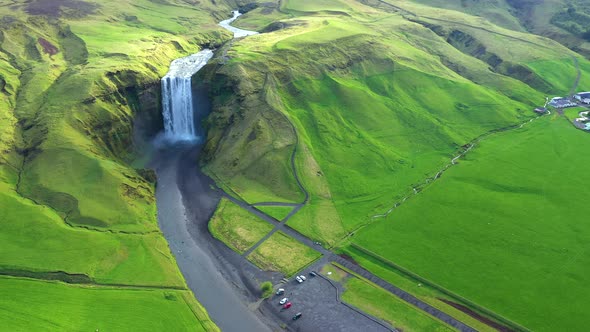 Flying Above Skogafoss Waterfall in Iceland