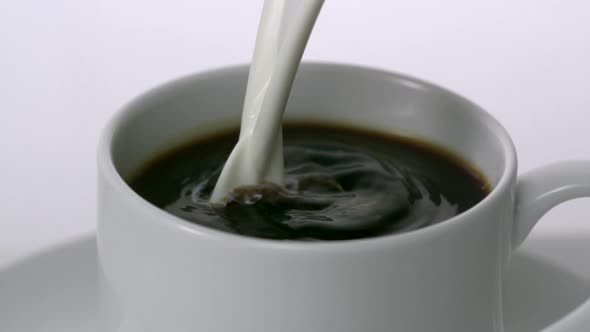 Milk being poured into coffee, Slow Motion
