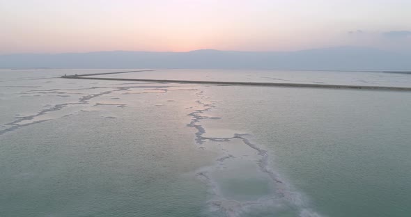 Aerial view of Dead Sea shoreline in Negev, Israel.