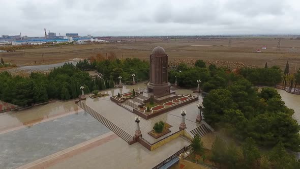 3/10Ganja city drone view of Nizami Ganjavi mausoleum complex