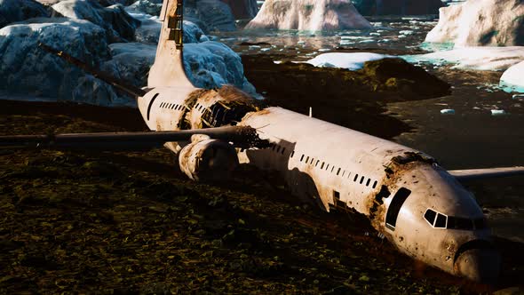 Old Broken Plane on the Beach of Iceland