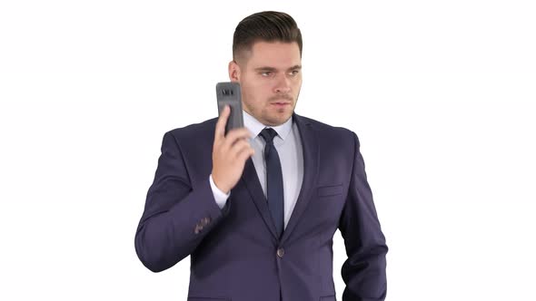 Serious Worried Businessman Trying To Call Someone and Can't Get Through Call Failed on White