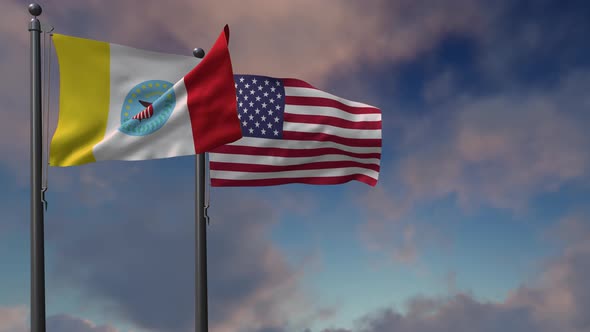 Columbus City Flag Waving Along With The National Flag Of The USA - 4K