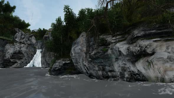 The feel of a waterfall with rock bears