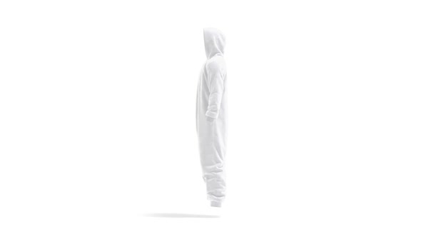 Blank white plush jumpsuit with hood mockup, looped rotation