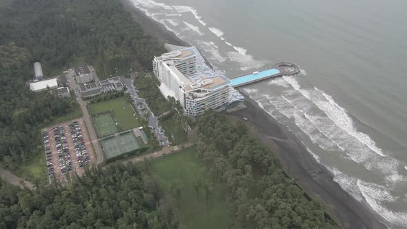 Shekvetili, Georgia - September 10 2020: Aerial view of Modern hotel Paragraph