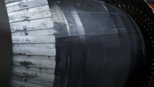 Tire Manufacturing Workshop Worker Checking Production of Robotic Machine