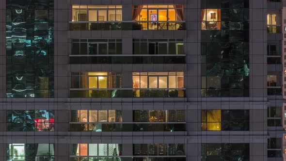Night View of Exterior Apartment Building Timelapse