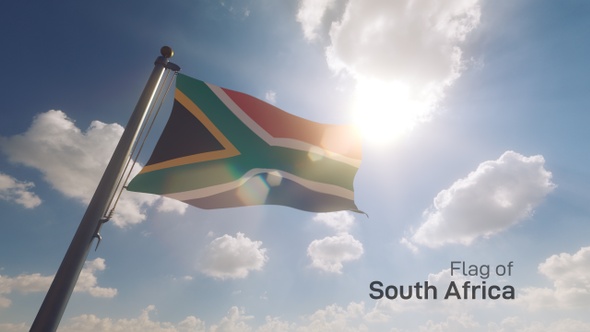 South Africa Flag on a Flagpole V2