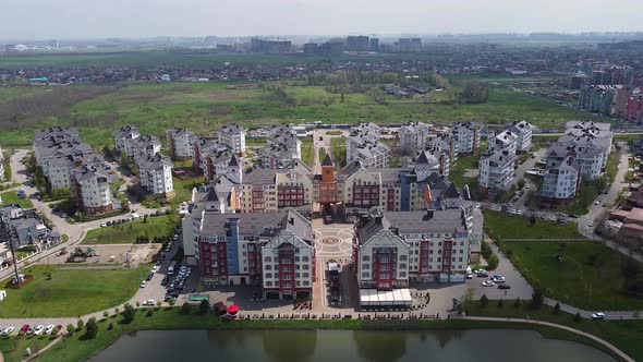 German village. Krasnodar. Modern city districts. Roofs of European houses.