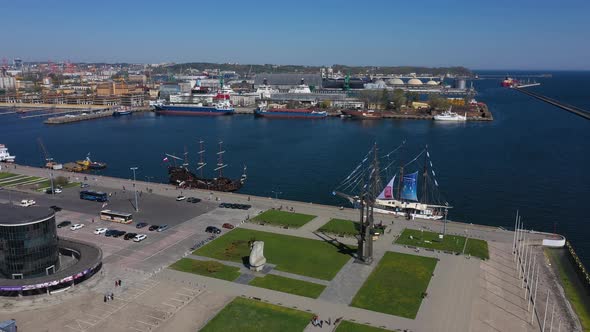 Aerial: The pier of Gdynia, Poland