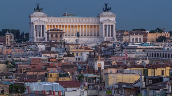 View From the Pincio Landmark Day to Night Timelapse in Rome Italy on a Beautiful Warm Spring