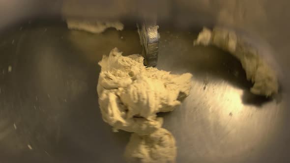 Close Up of Raw Dough in Industrial Bakery Dough Mixer