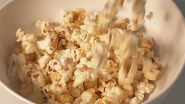 Popcorn Pours Into Bowl Rotating, Party Food