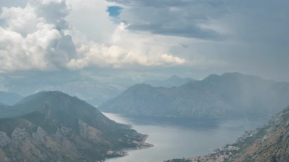 Panorama View of Bay of Kotor with Clouds in Montenegro