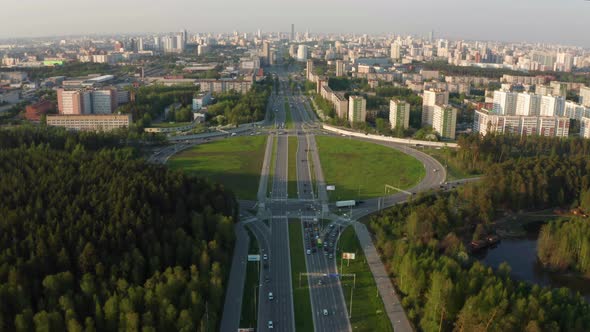 Aerial View of a City Road with Traffic