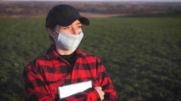 Girl with Medical Mask To Protect Her From Virus. Pandemic Coronavirus Concept.