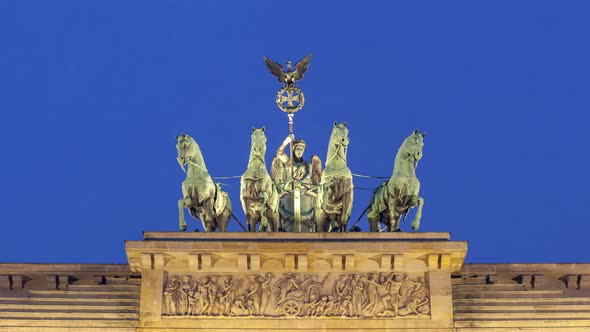 Night to Day Time Lapse of Brandenburg Gate Quadriga, Berlin, Germany