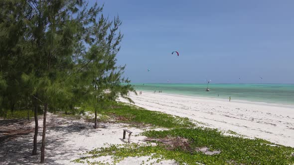 Zanzibar Tanzania  Kitesurfing Near the Shore Slow Motion