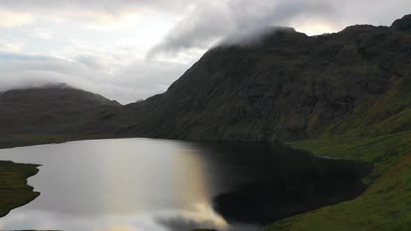 Aerial view of Anderson Bay, Unalaska, Alaska, United States.. alt