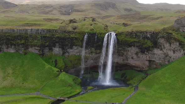 Aerial view of Seljalandsfoss waterfall in Iceland