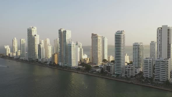 Beautiful Sunset Over Modern Skyscrapers Business Apartments Hotels Aerial View