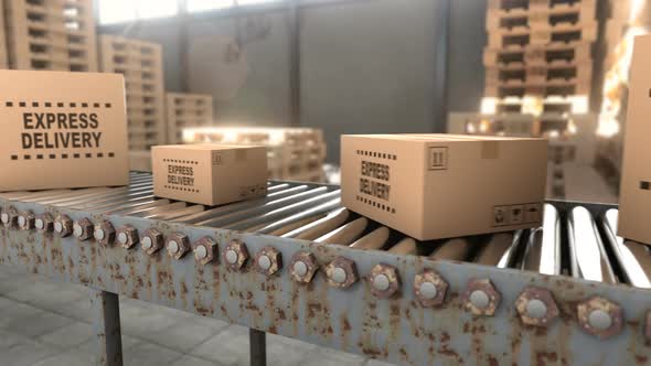 Logistics Warehouse Where Cardboard Boxes with Parcels are Stored alt