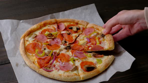 Closeup of Freshly Baked Pizza in Restaurant