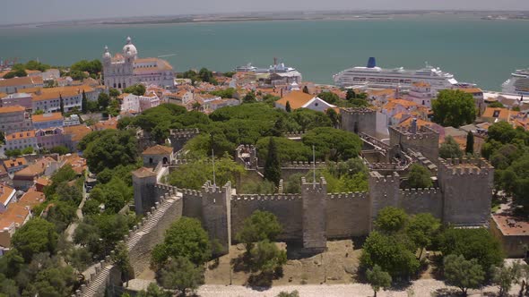 Lisbon in Portugal, aerial drone cityscape view 4k