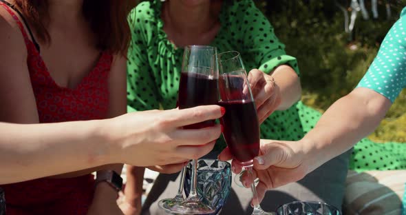 Girls On A Picnic Knocking Over Glasses Of Wine