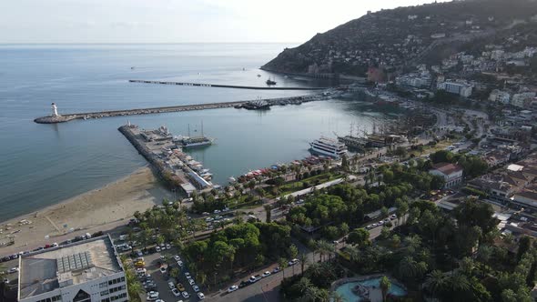 Aerial View Alanya Turkey  Resort Town Seashore