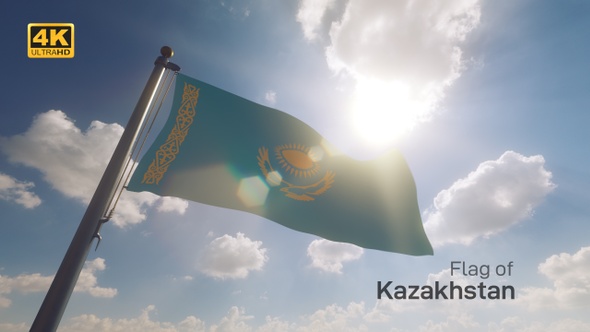 Kazakhstan Flag on a Flagpole V2 - 4K