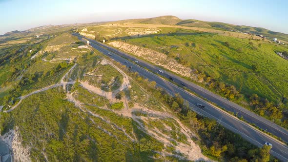 Quadrocopter Flying Along Highway, Filming Fascinating Landscapes of Cyprus