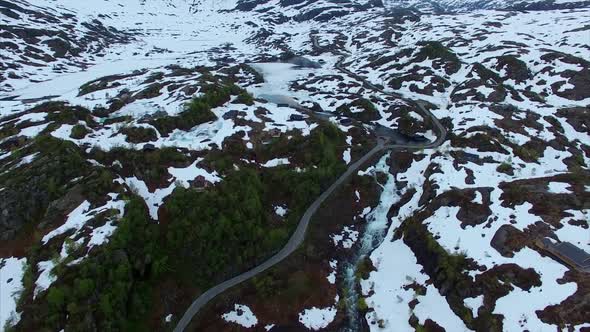 Ryfylke frozen lake, aerial footage
