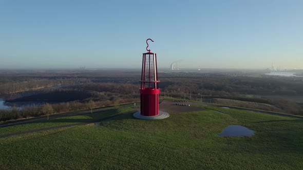 A mining lamp memorial on top of a spoil tip in the German city Moers