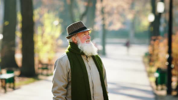 Perfect Autumn Morning Charismatic Old Man Have a