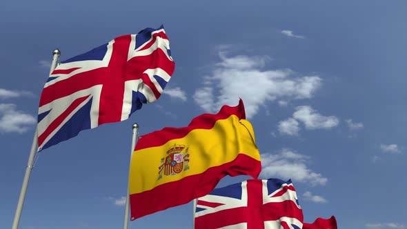Many Flags of Spain and the United Kingdom