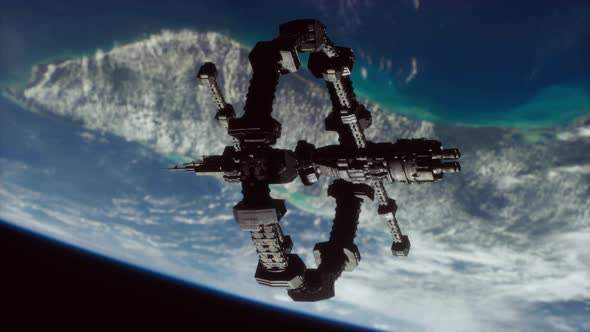 Massive Spaceship Take Position Over Earth Elements Furnished By NASA alt