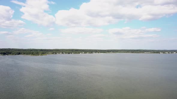 Aerial perpective of Watchaug pond in Burlingame State Park, Charlestown