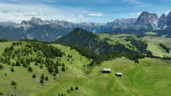 Sunrise on the Seiser Alm in the Dolomites mountains