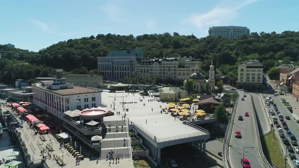 Aerial Drone Footage of Postal Square Area of Podil in Kiev