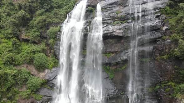 Waterfall Drone Footage Bomburu Ella in Sri Lanka