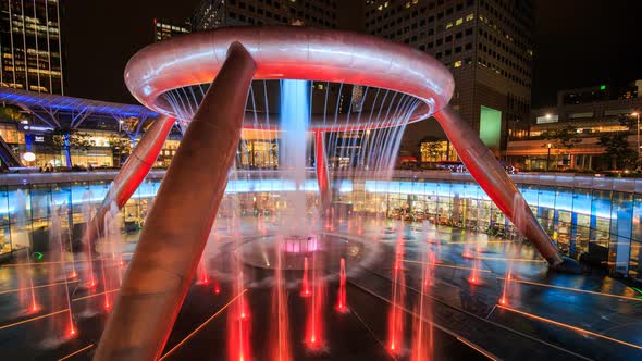 Time-lapse of Light show at the Fountain of Wealth, it is the famous place in Suntec City, Singapore