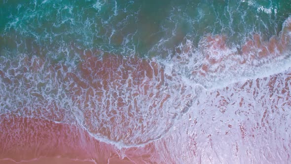 High quality footage Top view Sea beach beautiful waves Foaming and Splashing on the beach sand