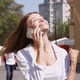 Happy and excited woman walking at the street. - VideoHive Item for Sale