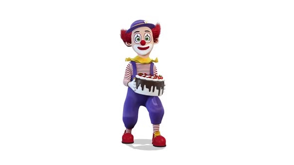 Clown Dancing With A Cake Around Him on White Background