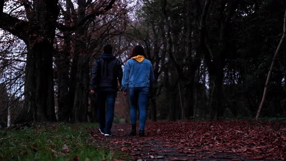 Couple Walking in the Park in Autumn